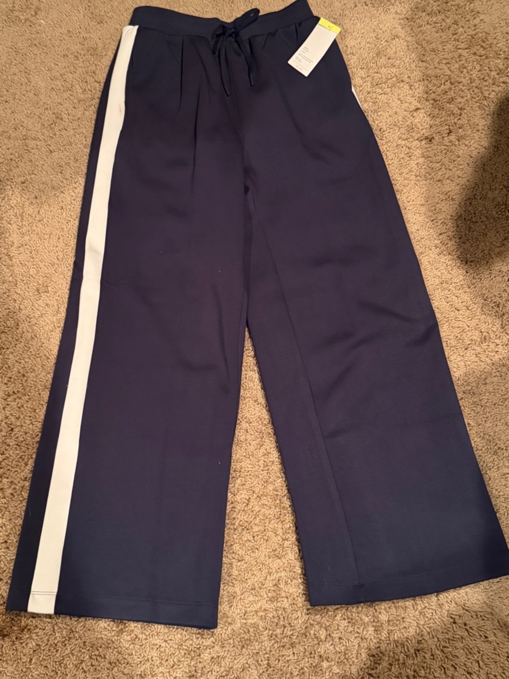 NWT Navy Wide-Leg Track Pants with White Side Stripe